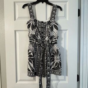 FARM Rio Black and White Patterned Romper with pockets